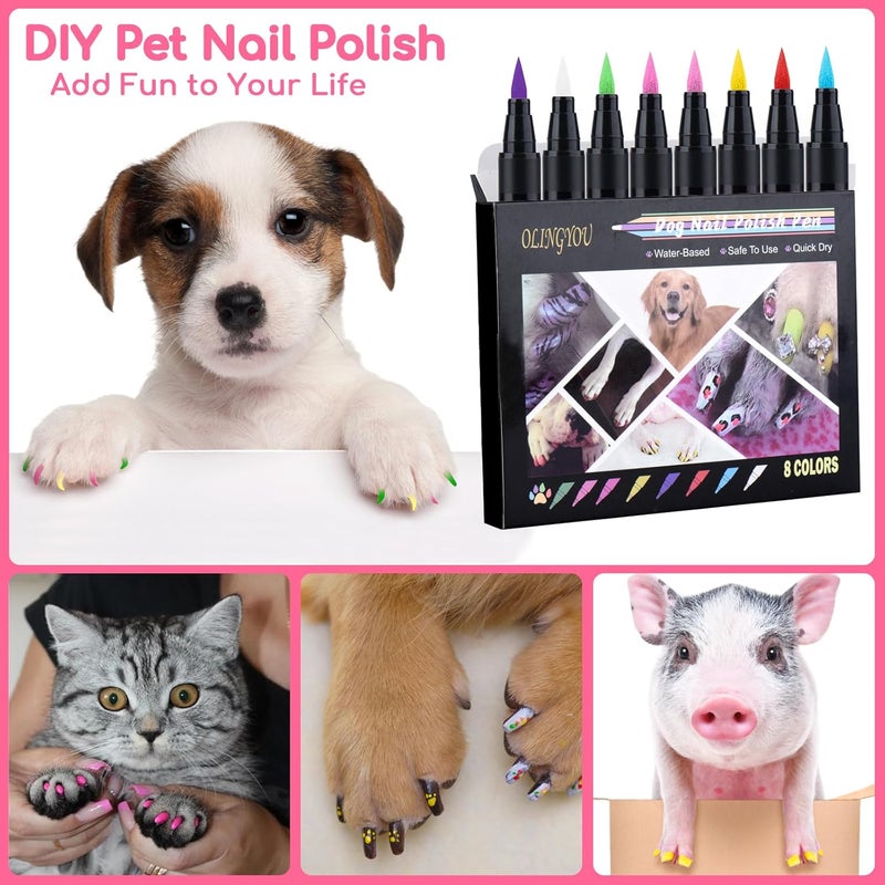 OLINGYOU Dog Nail Polish， Dog Nail Polish Pens Quick Dry-8 Colors, Pet Nail Polish Set for Dogs， DIY Dogs Puppy Nails, Dog Safe Nail Polish Non Toxic, Odorless, Easy to Apply - Image 4